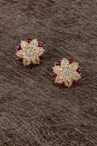 Red stone and cubic zirconia studs