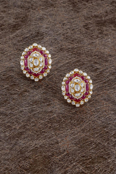 Red stone and moissanite polki studs