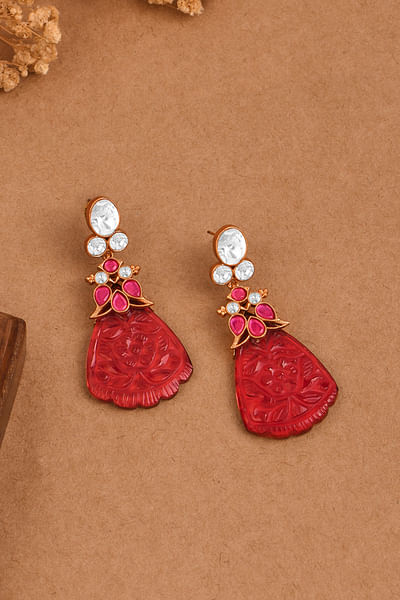Red stone and polki danglers