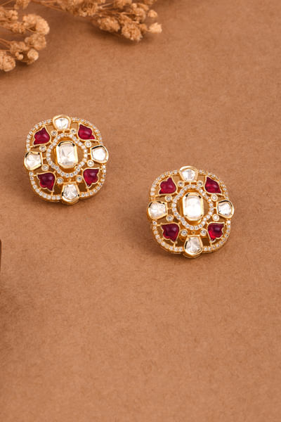 Red stone and polki studs