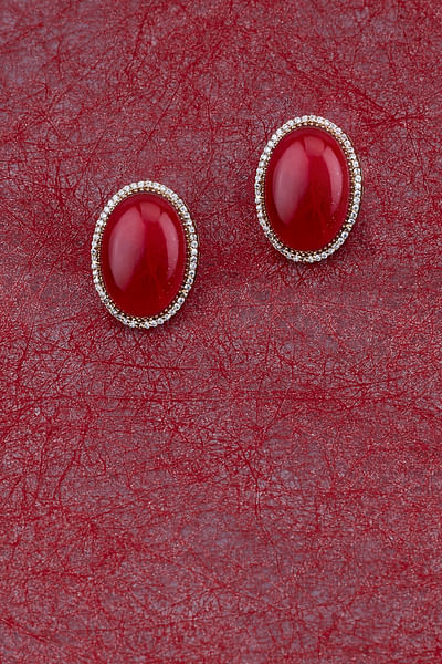 Red stone and zircon oval studs
