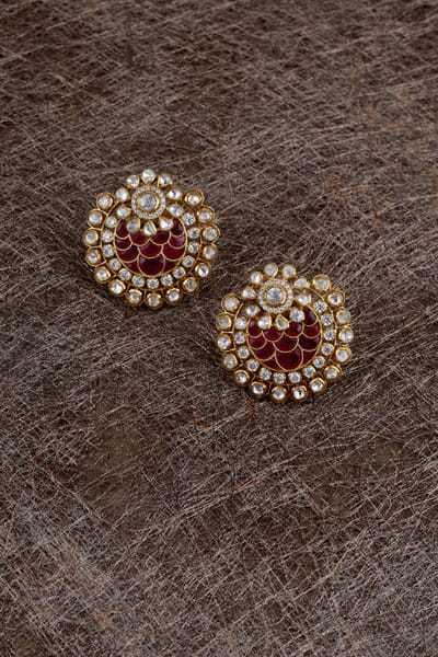 Red stone moissanite polki studs