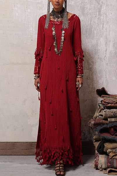 Red tasselled long kurta