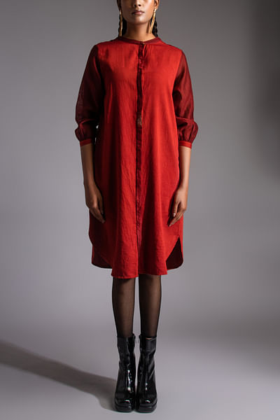 Red thread detail shirt dress
