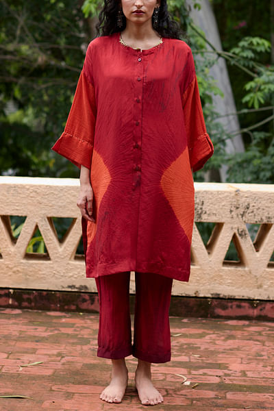 Red tie-dye tunic set