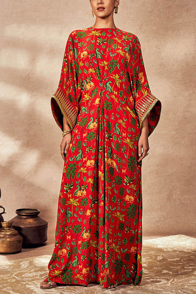 Red tropical printed kaftan