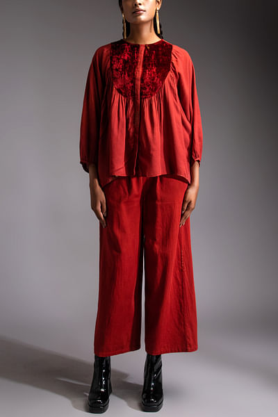 Red velvet yoke co-ords
