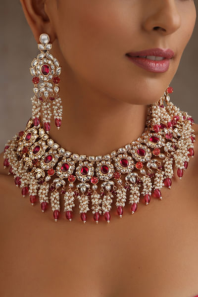 Red Victorian polki necklace set