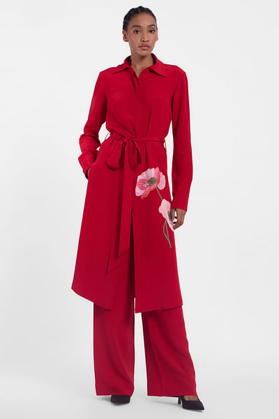 Red wide leg pants