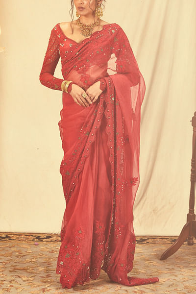 Red zardozi embroidered blouse
