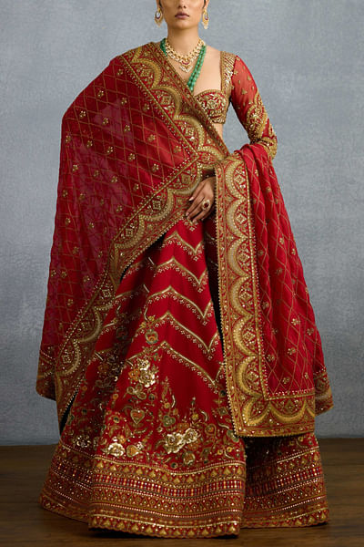 Red zari embroidery lehenga set