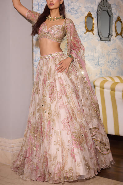 Rose floral printed embroidered lehenga set