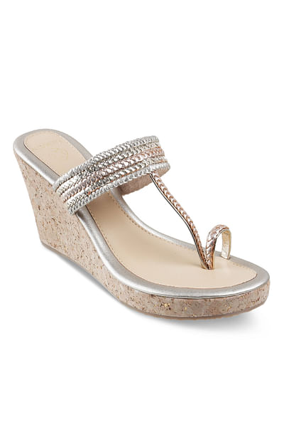 Rose gold embellished kolhapuri wedges