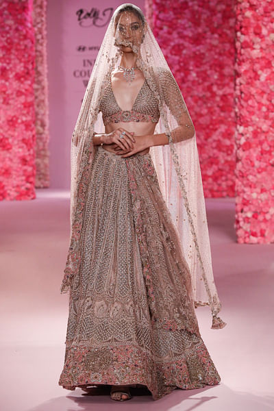 Rose gold floral embroidered lehenga set