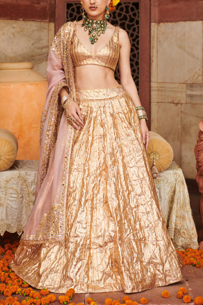 Rose gold gota work lehenga set