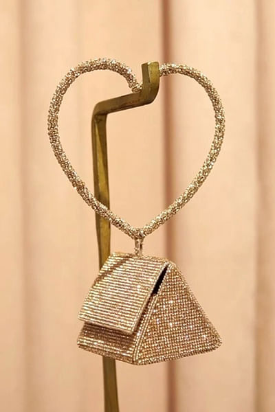 Rose gold heart handle crystal nano bag