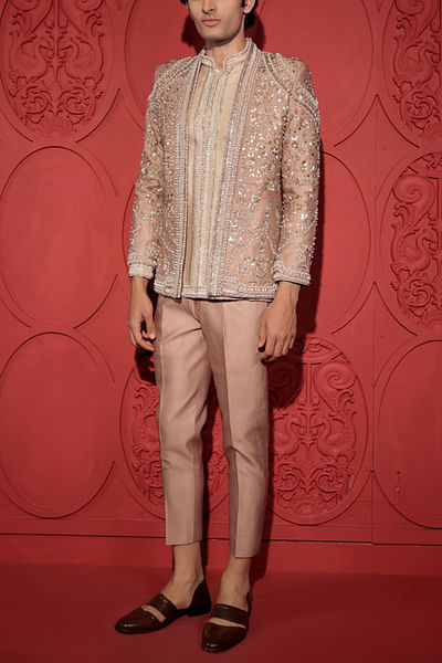 Rose gold embroidered jacket set