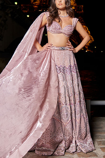 Rose nude pink embroidered lehenga set