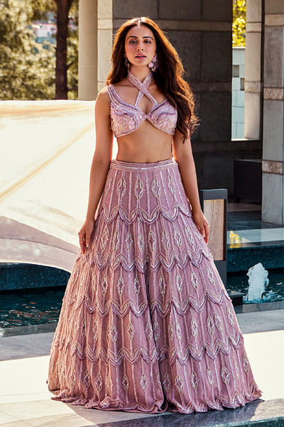 Rose pink 3D embellished lehenga set