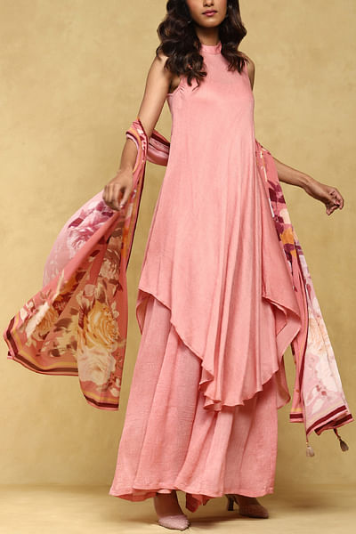 Rose pink asymmetrical kurta set