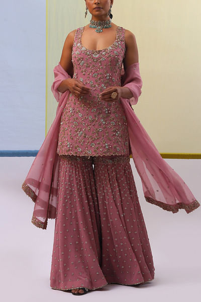 Rose pink embellished gharara set