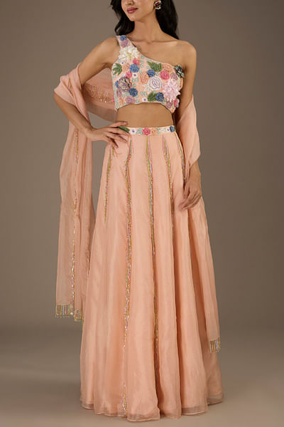 Rose pink embroidered lehenga set