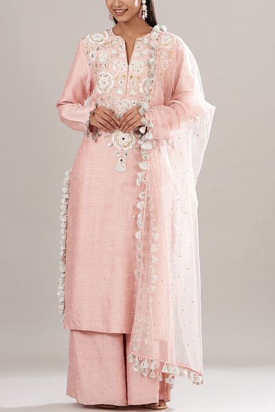 Rose pink floral embroidered kurta set