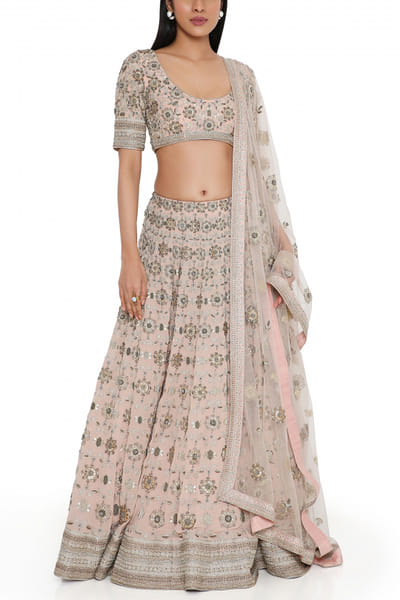 Rose pink floral embroidered lehenga set