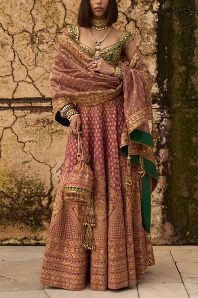 Rose pink floral sequin embroidery lehenga set