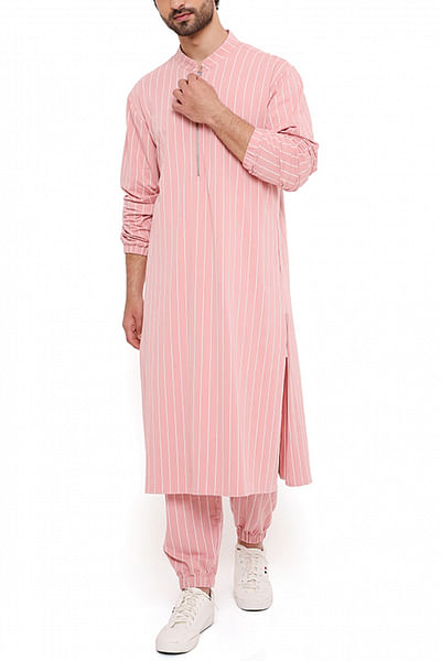 Rose pink stripe printed kurta set