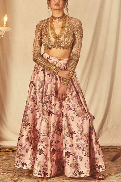 Rose smoke floral printed lehenga