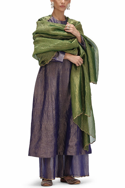 Royal blue crushed tissue kurta set