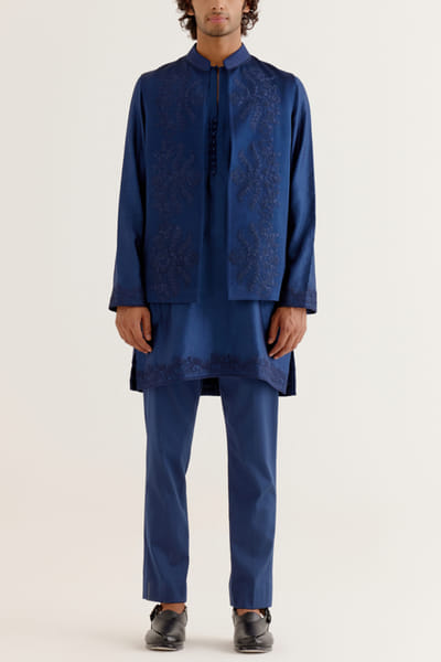 Royal blue dori embroidered bandi kurta set