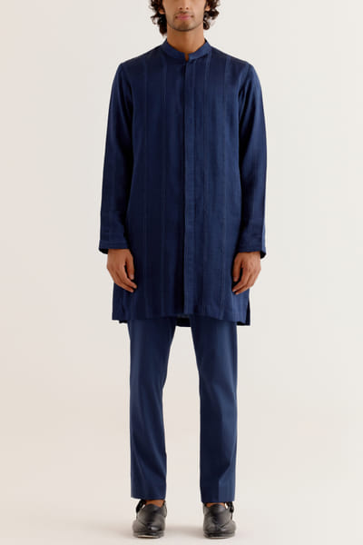 Devnaagri Royal blue dori embroidery front open kurta set DEVDEC24D11878