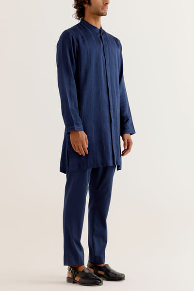 Devnaagri Royal blue dori embroidery front open kurta set DEVDEC24D11878