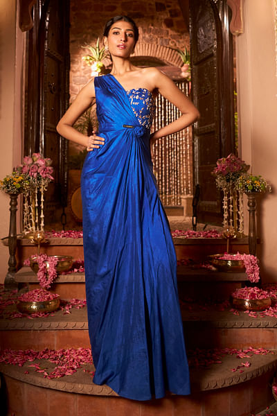 Royal blue draped gown