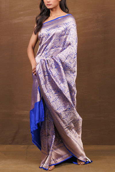 Royal blue handwoven banarasi silk sari