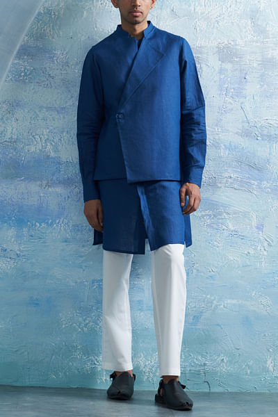 Royal blue overlap bandi and shirt kurta set