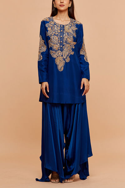 Royal blue paisley zardozi embroidery kurta set