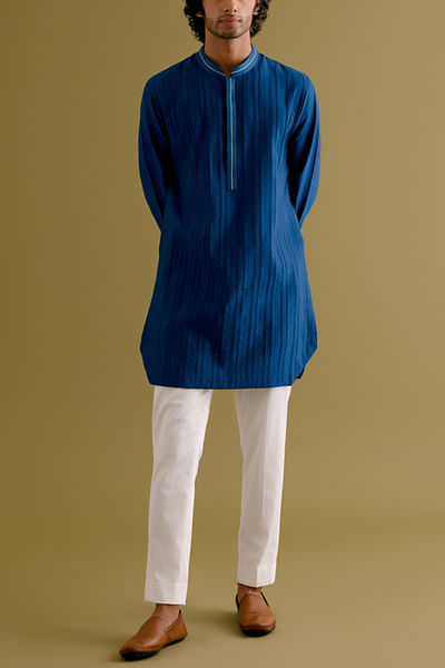 Royal blue pintuck kurta set
