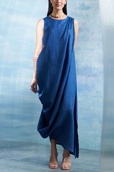 Royal blue shimmery draped dress