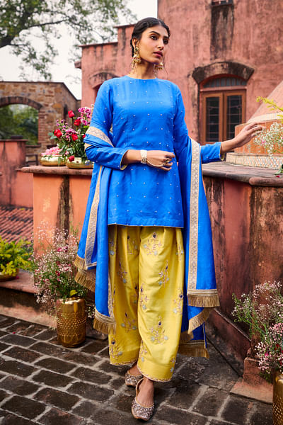 Royal blue stone embroidered kurta set