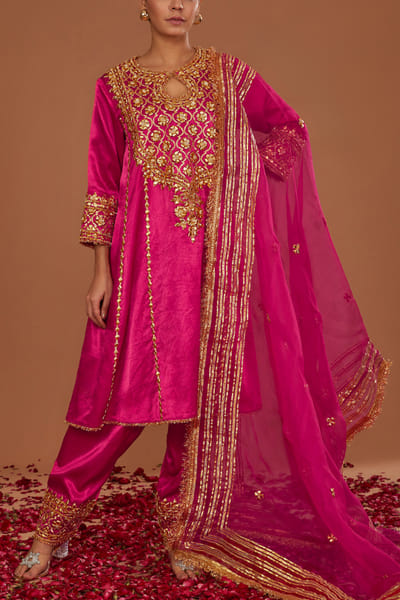 Royal cerise floral gota embellished kurta set