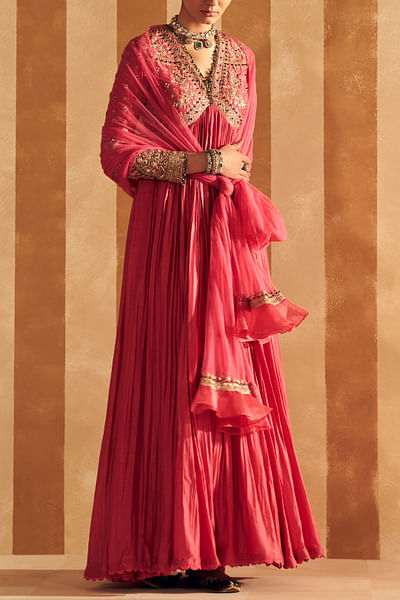 Royal fuchsia floral embroidered anarkali set