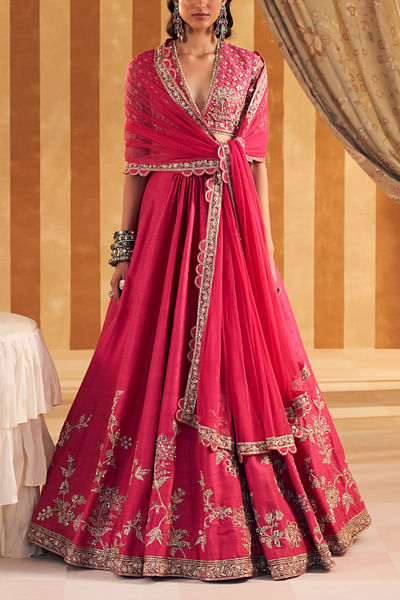 Royal fuchsia floral embroidered lehenga set