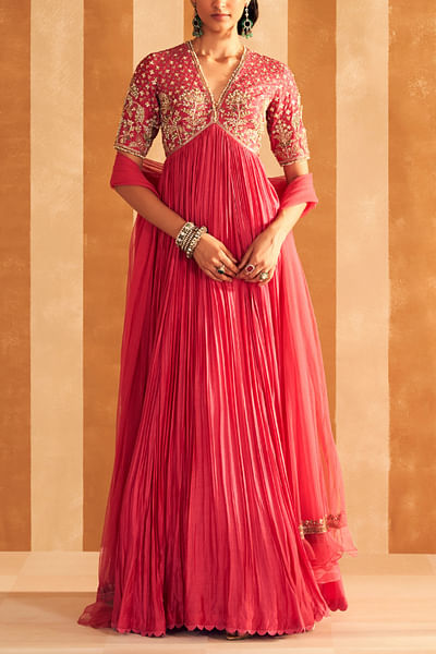 Royal fuchsia floral embroidery anarkali set