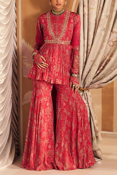 Royal fuchsia floral printed gharara set