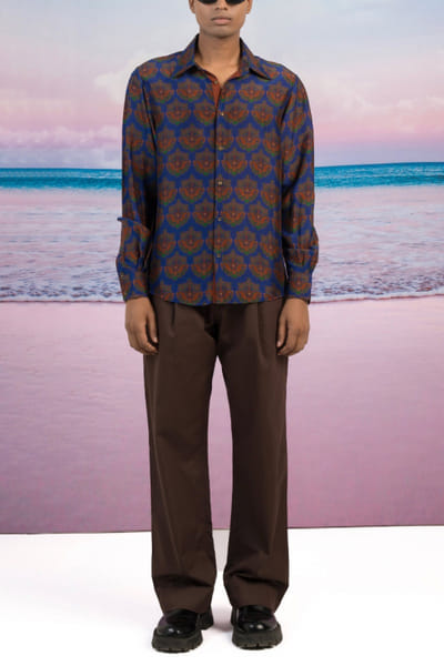 Royal indigo motif printed shirt