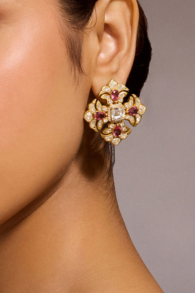 Ruby lotus emerald studs