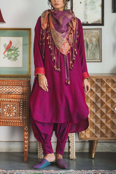 Ruby pink embroidered tunic